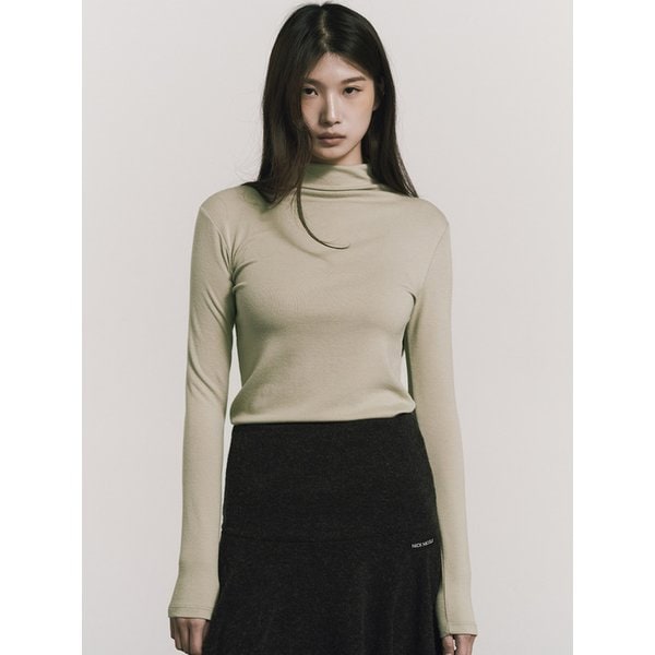 [ESSENTIAL] HIGH NECK SLIM TOP_LIGHT GREEN