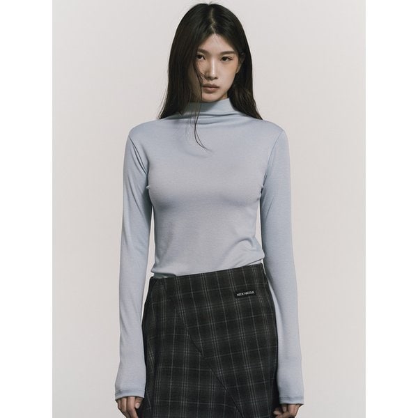 [ESSENTIAL] HIGH NECK SLIM TOP_LIGHT GREEN