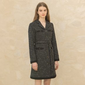 COLLAR TWEED CHECK JACKET DRESS BLACK