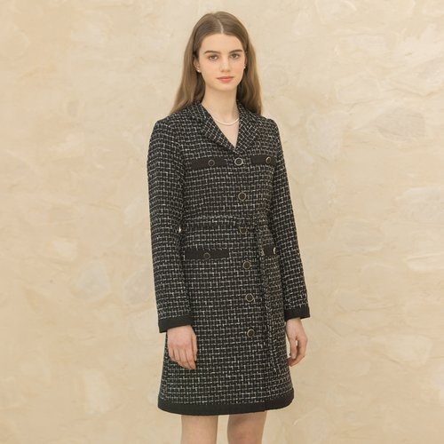 [클렛]  COLLAR TWEED CHECK JACKET DRESS BLACK