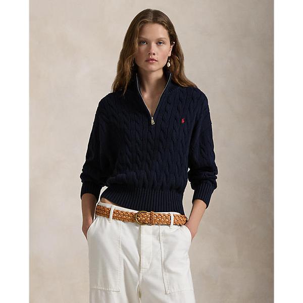 여성 케이블 니트 코튼 쿼터 지퍼 스웨터(WMPOSWENC021144400)