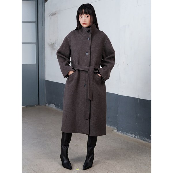 High Neck Belted Coat  Brown (KE5X30M05D)