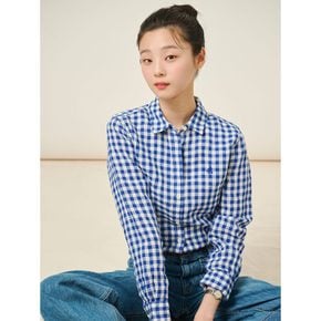 리넨 깅엄 체크 슬림핏 셔츠  블루 (BF5364C07P)
