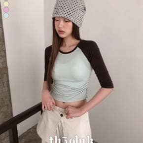 / 로위 옆셔링  슬림핏 배색 나그랑 7부 반팔티