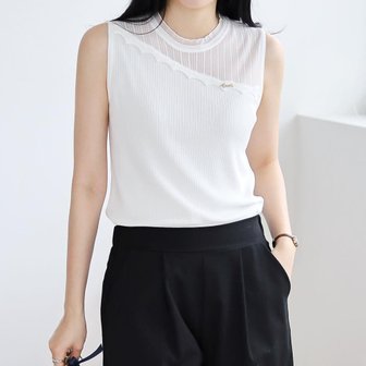  [옷자락] 여자 시스루 골지 여름민소매 펜던트 프릴 물결 나시