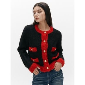 SURI ALPACA COMBI CARDIGAN(BLACK,RED)