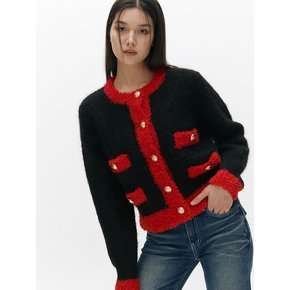 SURI ALPACA COMBI CARDIGAN(BLACK,RED)