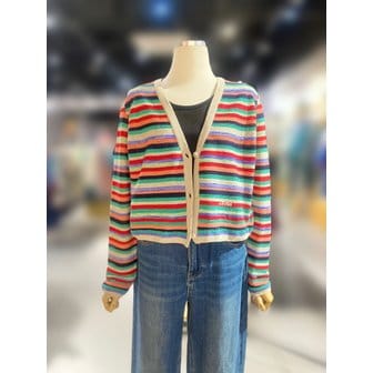 베네통 [여주점] 스트라이프 린넨 브이넥 가디건 (BAKCA2631)