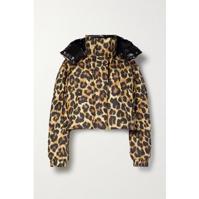 Cropped Hooded Quilted Padded Leopard-print Shell Jacket 베이지