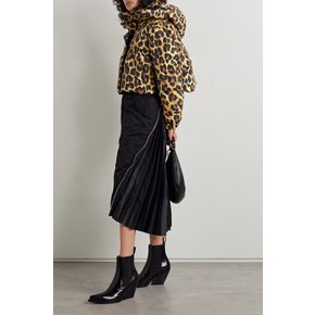 Cropped Hooded Quilted Padded Leopard-print Shell Jacket 베이지
