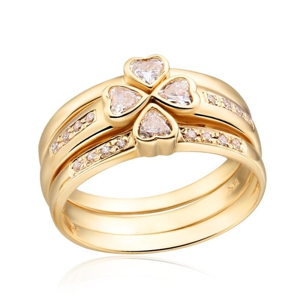 [비앤비골드] 18K 럭키 하트 플라워 3타입 큐빅 반지 NAR8068