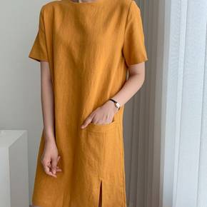 보니제이 / 캐주얼 옆트임 미디 원피스 3color 심플 포켓 라운드