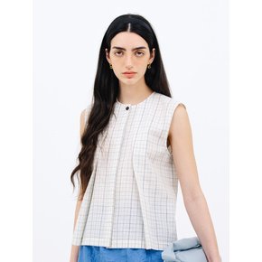 tuck sleeveless blouse_check blue