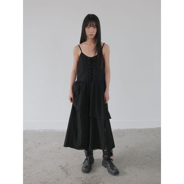 Lace-Up Slit Dress_BLACK