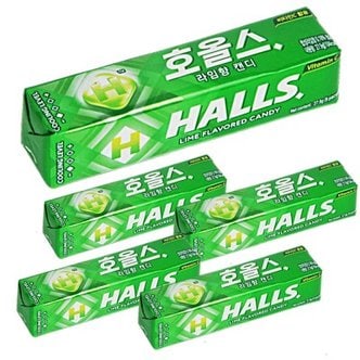 텐바이텐 HALLS 호올스 스틱 멘톨 사탕 졸음방지 캔디 라임 5개