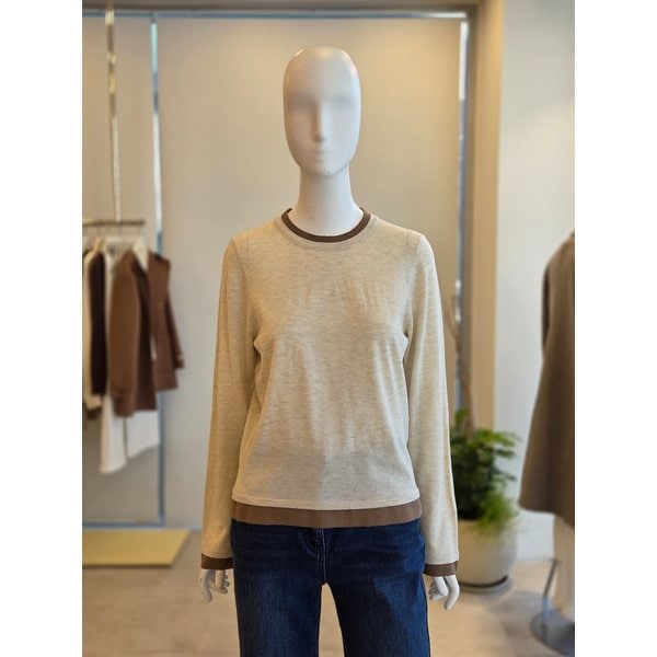 [여주점] [더 아이잗] 여성 배색 라운드넥 풀오버 니트(IS3M1PO721)