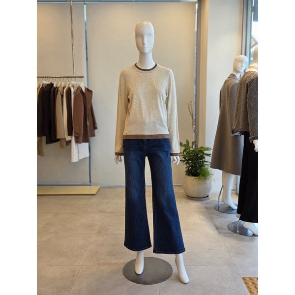 [여주점] [더 아이잗] 여성 배색 라운드넥 풀오버 니트(IS3M1PO721)