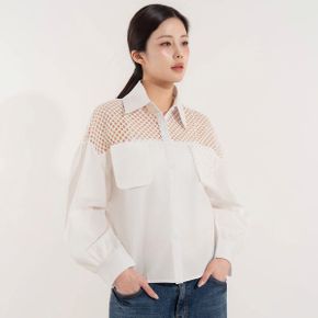 루아젠 메쉬 퍼프소매 셔츠블라우스_P436696548