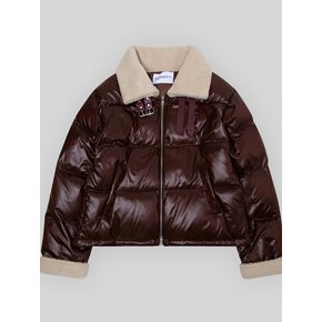 Leather Dumble Collar Belted Crop Puffer Mustang Padded Jacket [Brown]