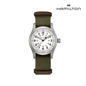 해밀턴 H69439411 카키 필드 메커니컬 38mm 화이트 다이얼 카키 나토 스트랩 남성 시계 (기계식)