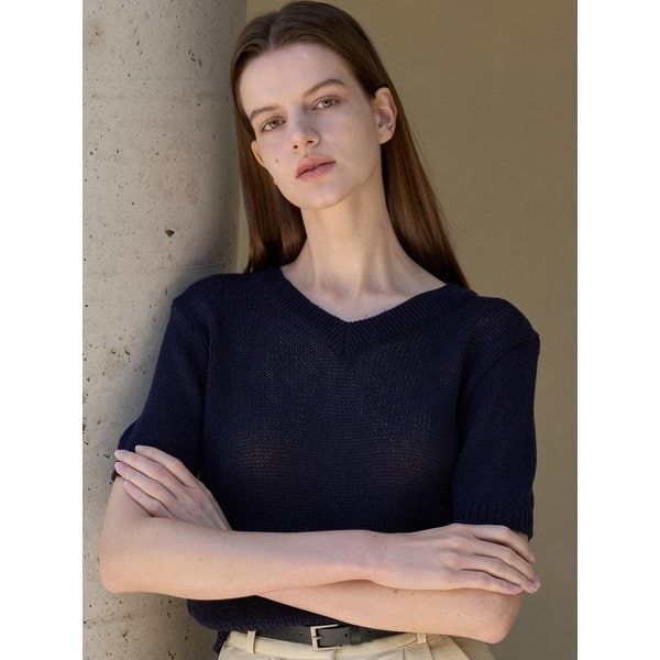 [리퍼브] 코튼 브이넥 니트 네이비 amr1871