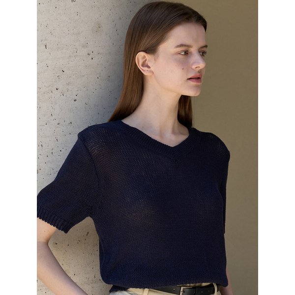 [리퍼브] 코튼 브이넥 니트 네이비 amr1871