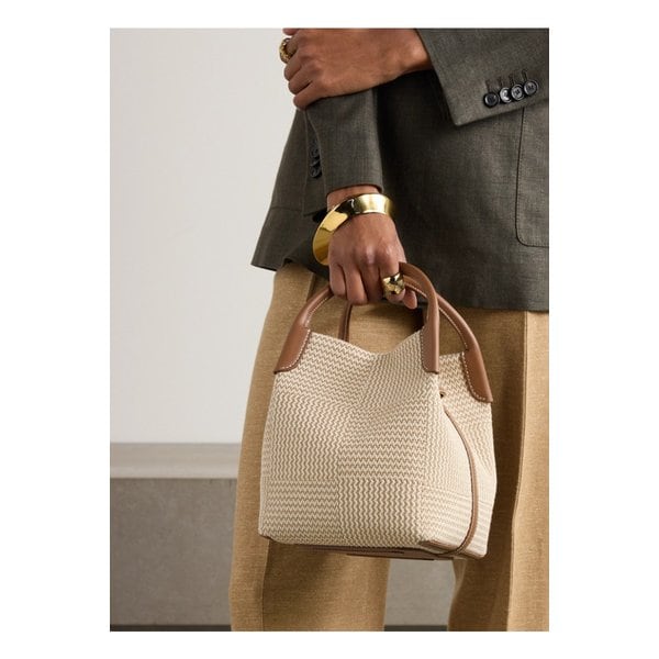 베일 스몰 가죽 트리밍 우븐 코튼 숄더 백 에크루 1647597349443828