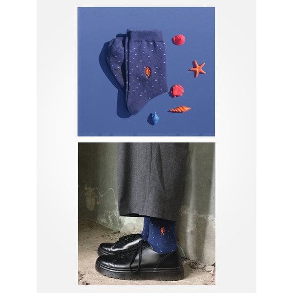 남녀 공용 자수포인트 양말 - 해마