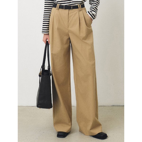 딥 턱 와이드 코튼 팬츠_BEIGE