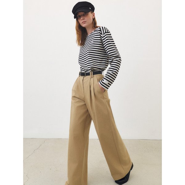 딥 턱 와이드 코튼 팬츠_BEIGE