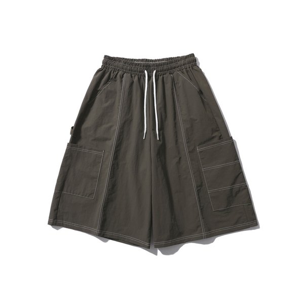 카펜터 스티치 카프리 팬츠 브라운