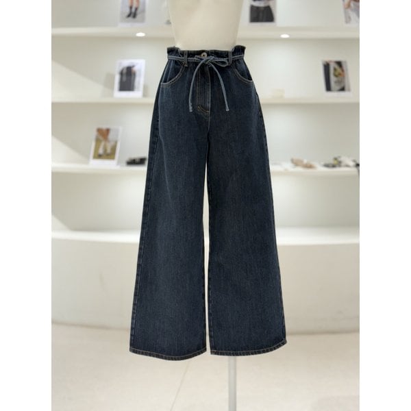 [여주점] 여성 셔링 포인티드 리본 데님 팬츠 (L254PSA443)