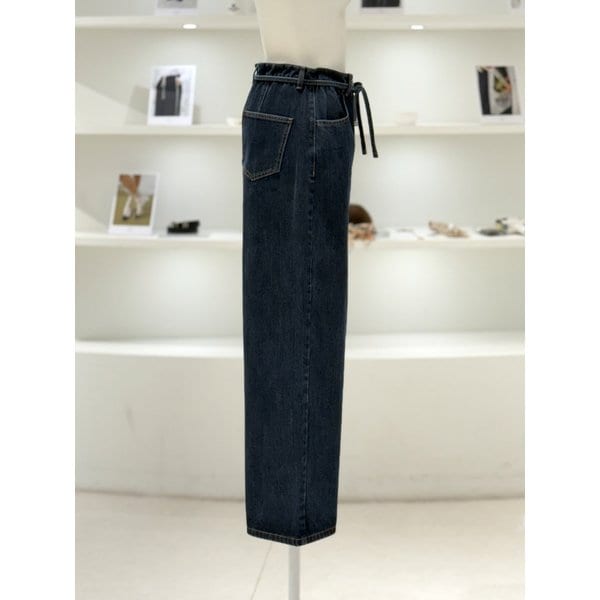 [여주점] 여성 셔링 포인티드 리본 데님 팬츠 (L254PSA443)