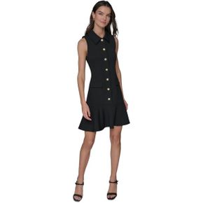 칼라거펠트 우먼 Flower-Button Collared Sleeveless 쉬프트 드레스 - 블랙 20974213 1389501