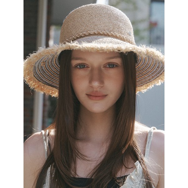 Denim raffia fringe floppy hat