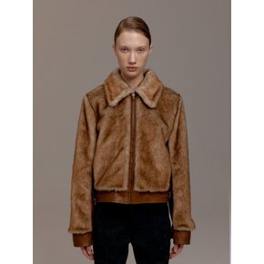 FAUX LEATHER CONTRAST FUR JACKET (CAMEL)