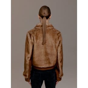 FAUX LEATHER CONTRAST FUR JACKET (CAMEL)