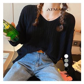 ATMARK 소프트세로짜임브이넥니트_AA46KN024G