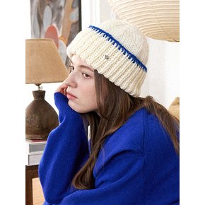 No.190 / Stitched Merino Wool Beanie _ 크림&블루