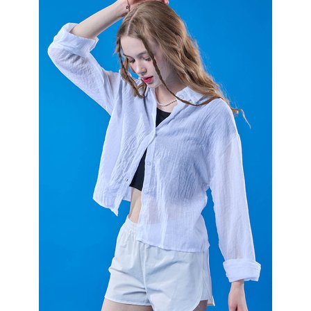 KOLEAT 여름 자외선차단 에어리 시스루 긴팔셔츠 [화이트] 살안타템 ver.