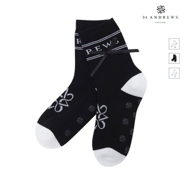 세인트앤드류스 [50%가격인하] 블랙 여성 스트라이프 로고 자카드 리본 중목 양말 821C3SC751_BK