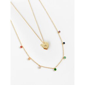 [단독][SET] rainbow heart necklace set