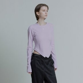 GAUDI Neck Point Embroidered Unbalance Hem Top_Lavender