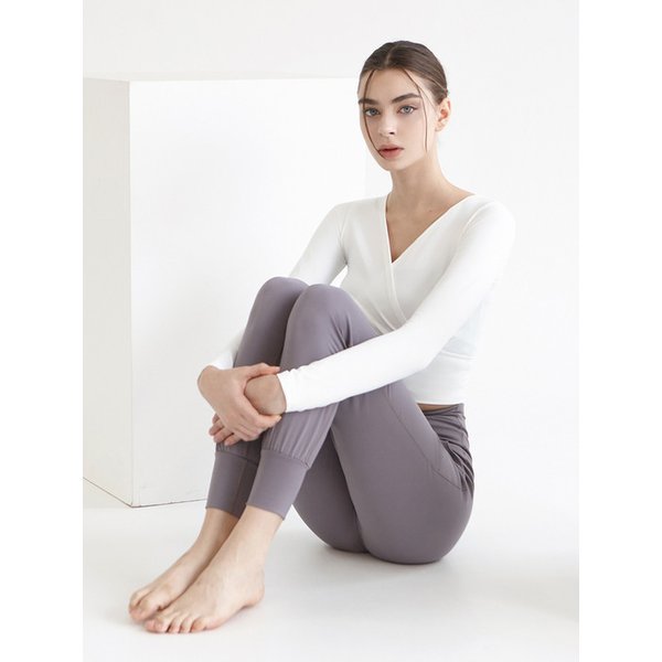 여성 요가복 DEVI-T0068-화이트 필라테스 티랩 브이 크롭 긴팔티