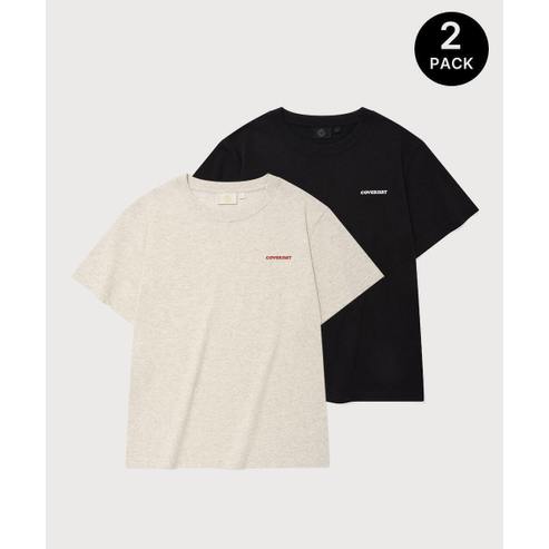 커버낫 [2PACK] 우먼 쿨 코튼 에센셜 티셔츠 Oatmeal+Black CO2502STE3OT