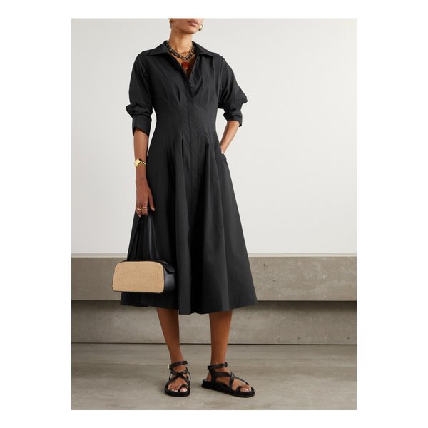 심카이 재즈 플리츠 코튼 혼방 포플린 미디 셔츠 드레스 화이트 46376663162844346