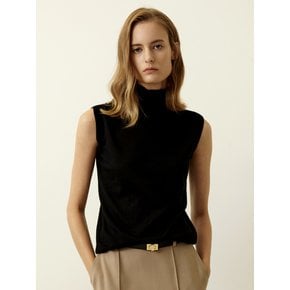 Silk Cashmere High Neck Sleeveless Knit Top Black