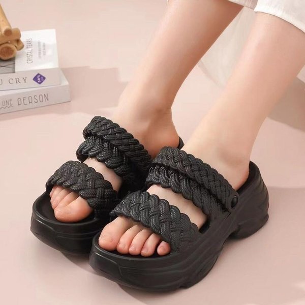 [옷자락] 여자 여름 메쉬 PVC 스트랩 쿠션 키높이 샌들