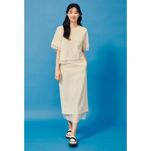 JJ지고트 시스루 배색 백 슬릿 스커트 GP5A0SKJ21
