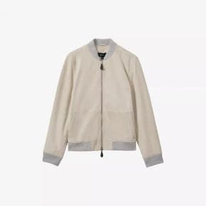 5481994 REISS Diego ribbed-trim slim-fit suede bomber jacket